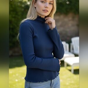 AG Adriano Goldschmidt Octa Turtleneck  Top In Navy With Bell Sleeves Size XS